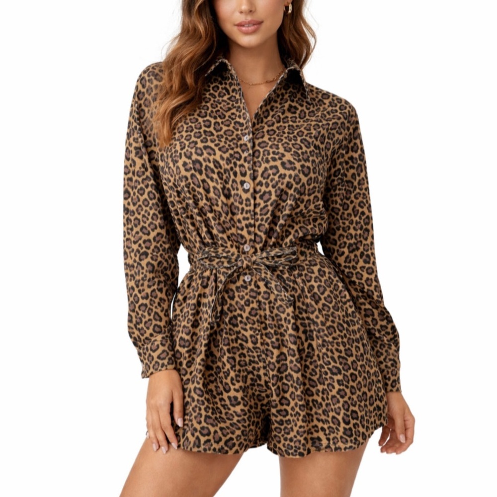 Olivaceous Animal Print Denim Romper